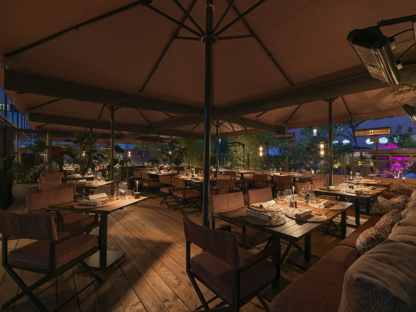 Terrace evening under the parasol